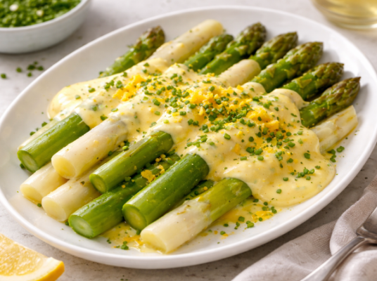 Asperges vertes, sauce mousseline