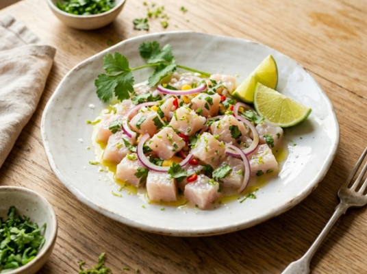 Ceviche de daurade, citron vert & coriandre