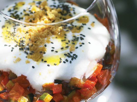 Verrine de daurade marinée et ratatouille